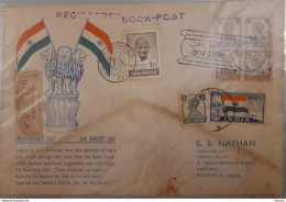 India 1947 - 1948 Mahatma GANDHI JAI HIND Etc 3 DIFFERENT POSTMARKS REGISTERED COVER Ex Rare STRANGE COVER - Covers & Documents