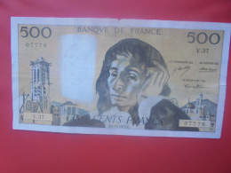 FRANCE 500 FRANCS 1973 Préfix V.37 Circuler (B.18) - 500 F 1968-1993 ''Pascal''