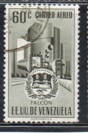 VENEZUELA 1953 1954 AIR POST MAIL AIRMAIL COAT OF ARMS FALCON AND STYLIZED OIL REFINERY 60c USED USATO OBLITERE' - Venezuela