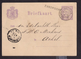 528 DT - Entier Postal Cachet Ambulant HAARL.-HELDER 1878 , Griffe Non Encadrée ZANDPOORT , Vers Arkel - Schienenverkehr