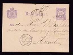 530 DT - Entier Postal Cachet Ambulant HAARL.-UITG. 1879 , Griffe Non Encadrée UITGEEST - Schienenverkehr