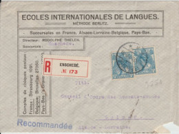 1920 - NEDERLAND - ENV. RECOMMANDEE ILLUSTREE (ECOLES DE LANGUES) De ENSCHEDE => COLMAR ALSACE-LORRAINE - Cartas & Documentos