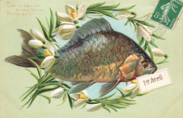 1er Avril * Cpa Illustrateur Gaufrée Embossed * Poisson D'avril * Fish - 1er Avril - Poisson D'avril