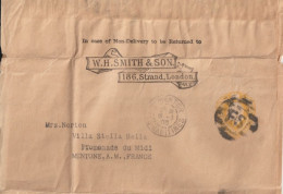 1903 - GB - BANDE ENTIER PRIVEE ILLUSTREE ! W.H SMITH & SON De LONDON => MENTON (ALPES MARITIMES) - Postwaardestukken