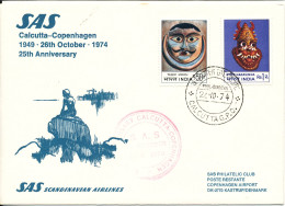 India Cover SAS Flight Calcutta -. Copenhagen For 25 Years 26-10-1949 - 26-10-1974 - Brieven En Documenten