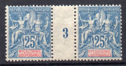 !!! NOUVELLE CALEDONIE, PAIRE DU N°17 AVEC MILLESIME 3 NEUVE ** - Unused Stamps