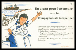 * Buvard - MENIER - En Avant Pour L'aventure Avec Les Compagnons De Jacqueline - Scooter Bateau Vespa - Mer - Chocolade En Cacao