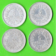 FRANCE . MONNAIE . 5 FRANCS LAVRILLER 1945, 1947B, 1948, 1949 . LOT DE 4 PIÈCES - Réf. N°265B - - 5 Francs