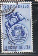VENEZUELA 1951 COAT OF ARMS COAT OF ARMS AND STATUE OF SIMON BOLIVAR 20c USED USATO OBLITERE' - Venezuela