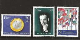 Ireland 1999 Anniversaries And Events; Intro Euro, Sean Lemass, Council Of Europe  Mi  1143 - 1145  MNH(**) - Sonstige & Ohne Zuordnung