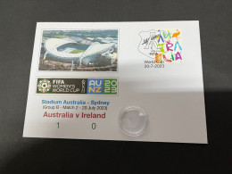 21-7-2023 (3 S 1) FIFA Women's Football World Cup Match 2 (Australia Stamp + Coin) Australia (1) V Ireland (0) - 2 Dollars