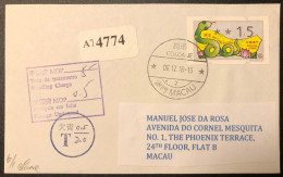 MACAU ATM LABEL YEAR OF THE SNAKE, POSTAGE DUE COVER USED FROM COLOANE TO MACAU - Distribuidores