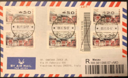 2016 MACAU ATM LABEL OLD STREETS ISSUE, REGISTERED COVER TO ITALY. 12P LABEL WITH PRINTING ERROR, Shift Left. - Distribuidores