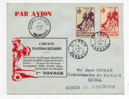 !!! AOF, 1ER VOYAGE CIRCUIT TRANSMAURITANIEN DE SAINT-LOUIS, SENEGAL-MAURITANIE PAR AVION DE 1946 - Covers & Documents