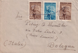 ALBANIA 1949 - Tirana Cancel - YT 398-400 On A Letter To Bologna - Albanië