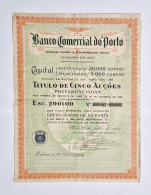 PORTUGAL-PORTO- Banco Comercial Do Porto -Titulo De Cinco Acções NºA12591 A A12595 Esc. 200$00- 25JUL1929 - Banque & Assurance