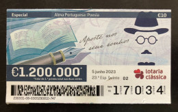 112 G, 1 X Lottery Ticket, Portugal, « Alma Portuguesa »,  « Portuguese Soul », « Poetry », « Fernando Pessoa », 2023 - Billetes De Lotería