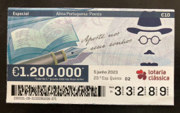 112 G, 1 X Lottery Ticket, Portugal, « Alma Portuguesa »,  « Portuguese Soul », « Poetry », « Fernando Pessoa », 2023 - Billetes De Lotería