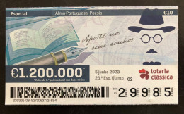 112 G, 1 X Lottery Ticket, Portugal, « Alma Portuguesa »,  « Portuguese Soul », « Poetry », « Fernando Pessoa », 2023 - Billetes De Lotería