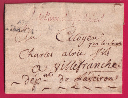 MARQUE ARMEE DES PYRENEES ORIENTALES POUR VILLEFRANCHE DE ROUERGUE AVEYRON LETTRE - Marques D'armée (avant 1900)