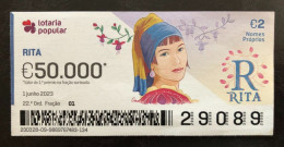 112 G,  1 X Lottery Ticket, Portugal, « NOMES Próprios: RITA », « First NAMES: RITA», « NOMS: RITA »,  2023 - Billetes De Lotería