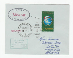 1967 Philippines Ship In Canal Zone PAQUEBOT Cover SS Chusan To GB Stamps Cruise Liner - Kanaalzone