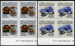 Türkiye 2019 MNH Mi 4467-4468 Semi-Precious Stones, Gemstones, Minerals, Çubuk Agate, Blue Chalcedony [Block Of 4] - Unused Stamps