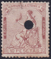 Spain 1873 Sc 200 España Ed 140T Telegraph Punch (taladrado) Cancel Repaired Tear - Télégraphe