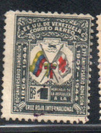 VENEZUELA 1944 AIR POST MAIL AIRMAIL INTERNATIONAL RED CROSS CROIX ROUGE CROCE ROSSA FLAGS 1b USED USATO OBLITERE' - Venezuela