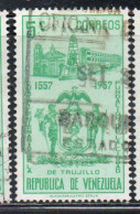 VENEZUELA 1959 COAT OF ARMS TRUJILLO HOTEL AND BOLIVAR MONUMENT 5c USED USATO OBLITERE' - Venezuela