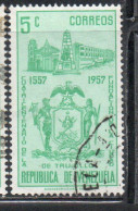 VENEZUELA 1959 COAT OF ARMS TRUJILLO HOTEL AND BOLIVAR MONUMENT 5c USED USATO OBLITERE' - Venezuela