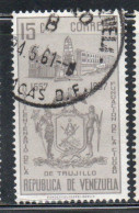 VENEZUELA 1959 COAT OF ARMS TRUJILLO HOTEL AND BOLIVAR MONUMENT 15c USED USATO OBLITERE' - Venezuela