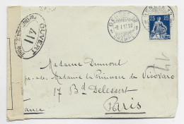 HELVETIA SUISSE 25C LETTRE COVER GENEVE 12 8.1.1917 CHAMPEL TO FRANCE CENSURE OUVERT 411 - Oblitérations