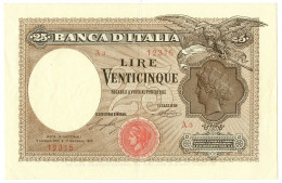 25 LIRE BANCA D'ITALIA AQUILA CON BANDIERA SABAUDA 01/07/1918 SPL/SPL+ - Regno D'Italia - Altri