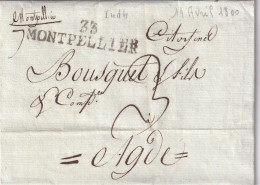 France Marque Postale - 33 / MONTPELLIER - Avec Texte - 1800 - 1801-1848: Précurseurs XIX