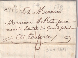 France Marque Postale - 89 / AVIGNON - Avec Texte - 1818 - 1801-1848: Précurseurs XIX