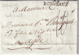 France Marque Postale - 32 / BORDEAUX - Avec Texte - 1792 - 1701-1800: Precursors XVIII