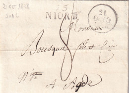 France Marque Postale - 75 / NIORT - Avec Texte - 1828 - 1801-1848: Précurseurs XIX