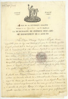 Republique Cisalpine Cisalpina Cremona 1798 Vignette Certificat Pour Le Chef De Brigade Mesange - Documenti Storici