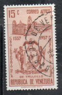 VENEZUELA 1958 1959 AIR POST MAIL AIRMAIL COAT OF ARMS TRUJILLO HOTEL AND BOLIVAR MONUMENT 15c USED USATO OBLITERE' - Venezuela