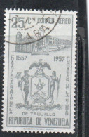 VENEZUELA 1958 1959 AIR POST MAIL AIRMAIL COAT OF ARMS TRUJILLO HOTEL AND BOLIVAR MONUMENT 25c USED USATO OBLITERE' - Venezuela