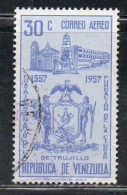 VENEZUELA 1958 1959 AIR POST MAIL AIRMAIL COAT OF ARMS TRUJILLO HOTEL AND BOLIVAR MONUMENT 30c USED USATO OBLITERE' - Venezuela