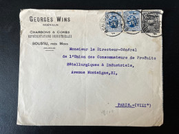 ENVELOPPE BELGIQUE / BOUSSU POUR PARIS FRANCE 1934 / CHARBONS & COKES WINS - 1929-1937 Lion Héraldique