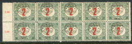 TRANSYLVANIA 1919 Overprint Type II  On Postage Due 2 F. Block Of 10 MNH / **.  Michel Porto 3 II - Siebenbürgen (Transsylvanien)