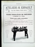 ► Machine-Outils TOURS De Précision ERNAULT Rue D'Alésia PARIS 14e - Page Catalogue Technique 1928  (Env 22 X 30 Cm) - Maschinen