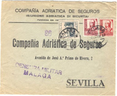 Edifil N.º 822, 823 Y Gálvez 425 En Frontal, Circulado De Málaga A Sevilla El 07/09/1937 - Otros & Sin Clasificación