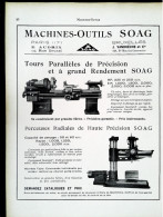 ► Machines-Outils De Précision SOAG Paris-Bruxelles - Page Catalogue Technique 1928  (Env 22 X 30 Cm) - Macchine