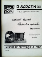 ► Matériel SOUDURE  Ets R. SARAZIN Bd Asnières NEUILLY Sur SEINE  - Page Catalogue Technique 1928  (Env 22 X 30 Cm) - Máquinas