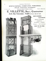 ► MONTES-CHARGES Ets VILLETTE Rue Traversière PARIS XIIe - Page Catalogue Technique 1928  (Env 22 X 30 Cm) - Machines