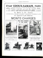 ►  MONTES-CHARGES   Ets  EDOUX-SAMAIN Rue Lecourbe PARIS - Page Catalogue Technique 1928  (Env 22 X 30 Cm) - Maschinen